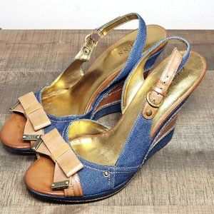 Guess Platform Wedge Size 8-9 Denim Leather